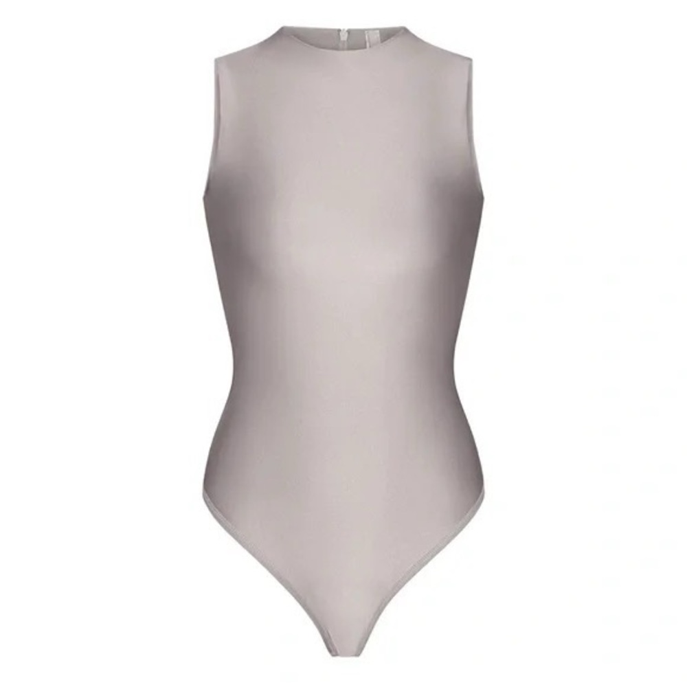 Skims Disco Sleevless Mock Neck Bodysuit Silver size Medium